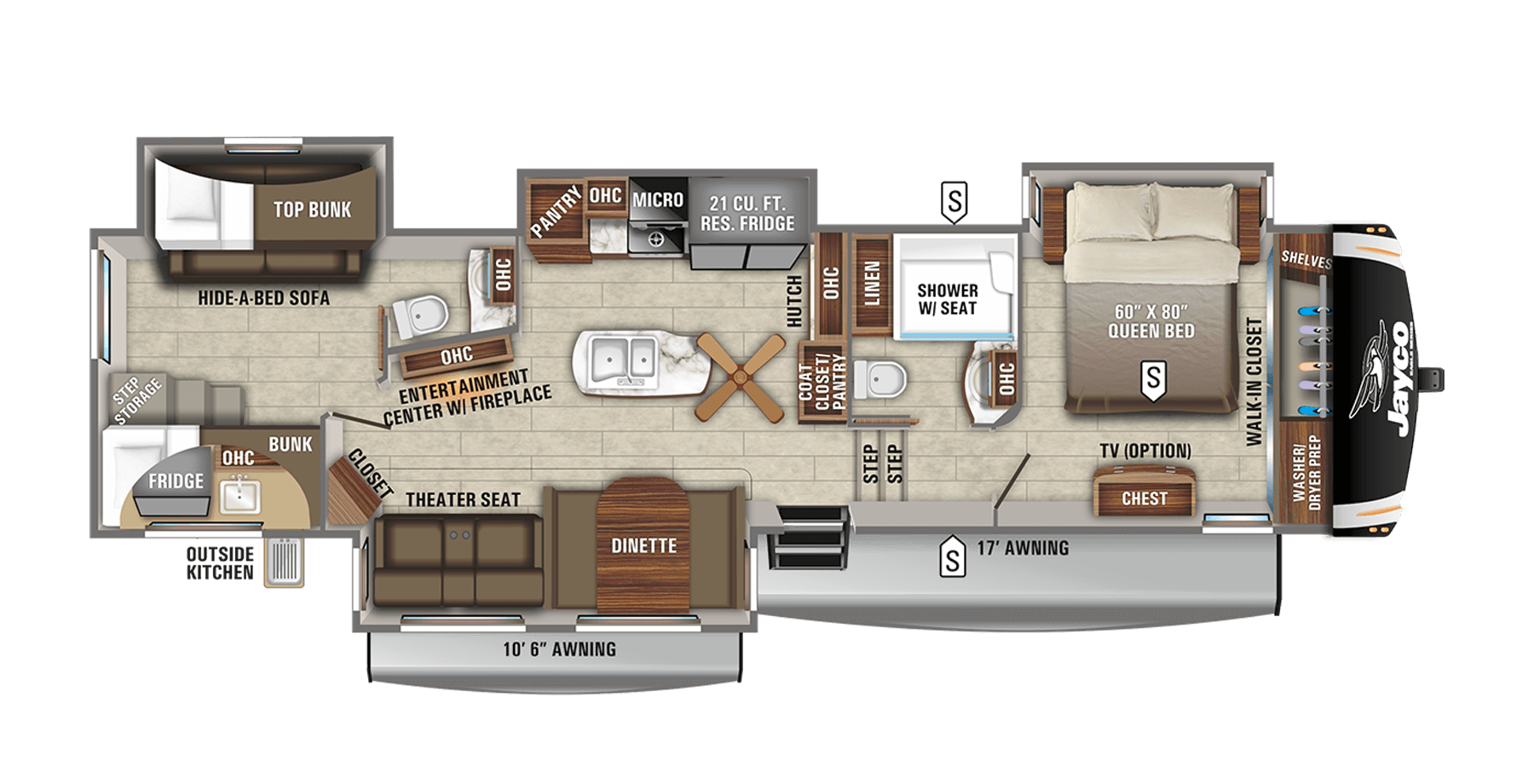 2021 Eagle Fifth Wheel Floorplans, Fifth Wheel With Bunk Beds And Outdoor Kitchen