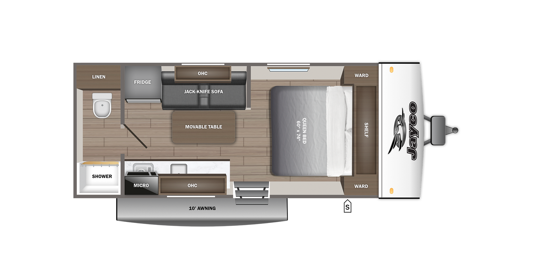 2027 Jayco Jay Feather Air SL 17RBSL floor plan diagram — Travel Trailer, sleeps 4