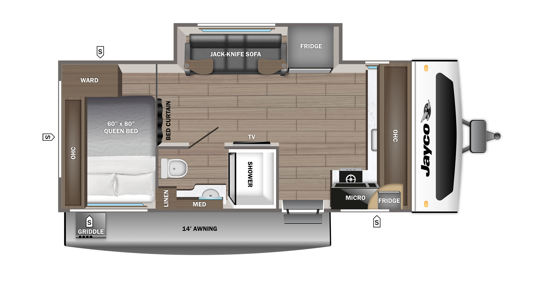 2027 Jayco Jay Feather Air 17FK floor plan diagram — Travel Trailer, sleeps 4